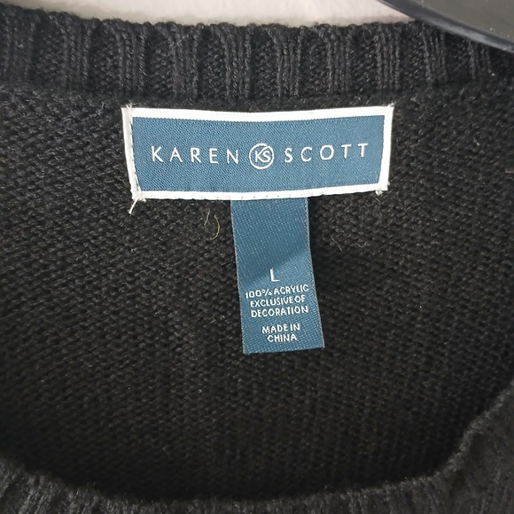 Karen Scott Women's Size Large Knit Sweater Christmas Reindeer Black Long Sleeve - Picture 3 of 9